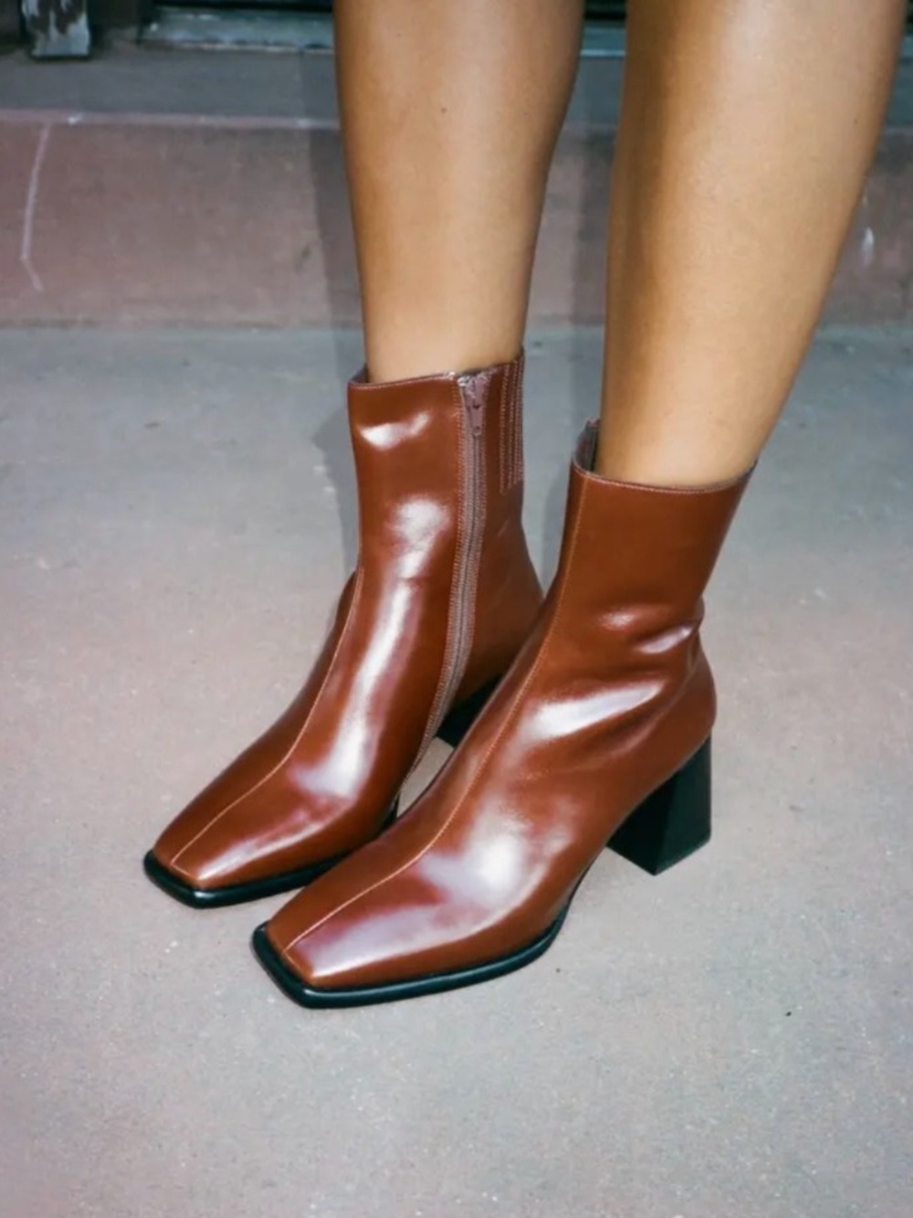 JEFFREY CAMPBELL SHERPAL GENUINE LEATHER ANKLE BOOTS/ COGNAC BROWN Size-8.5